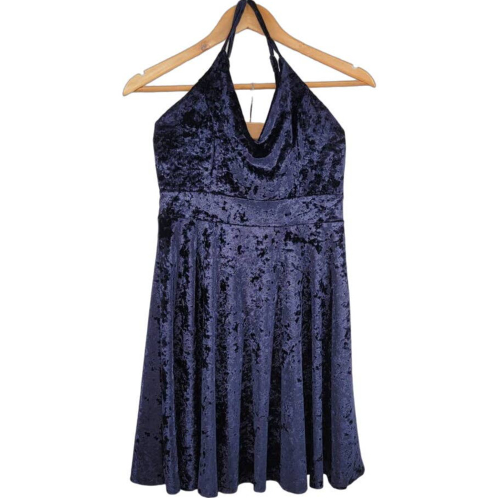 R. Vivimos Crushed Velvet Halter Mini Dress‎ Small 4/6 Indigo